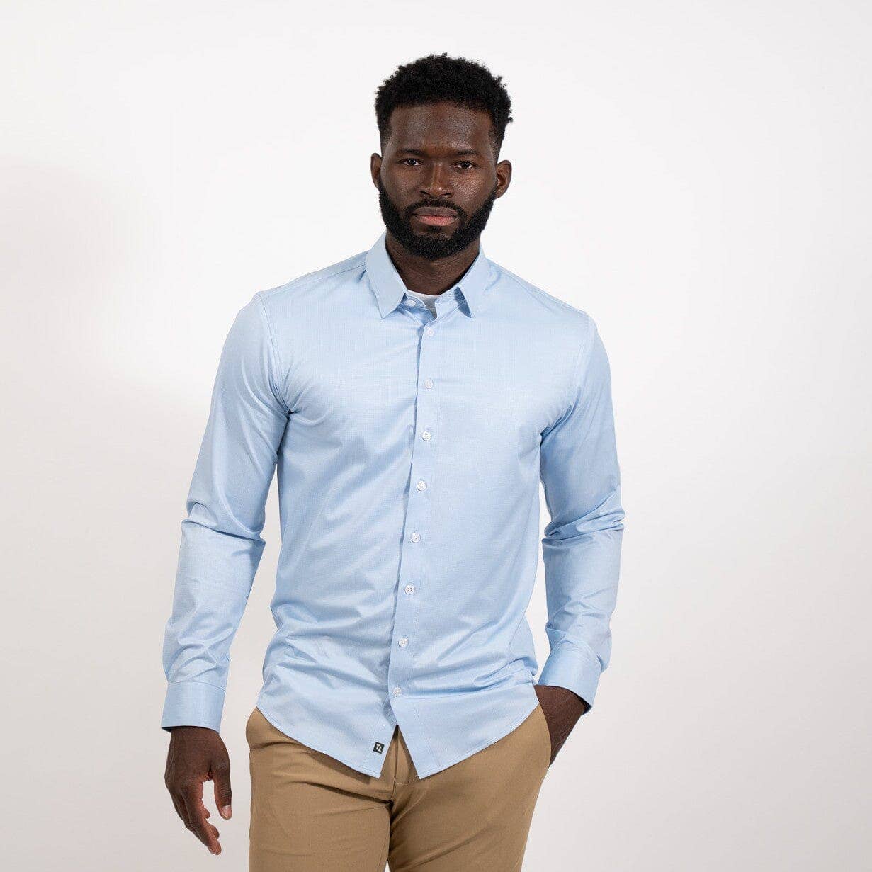 Blue Micro Houndstooth Button Down Dress Shirt