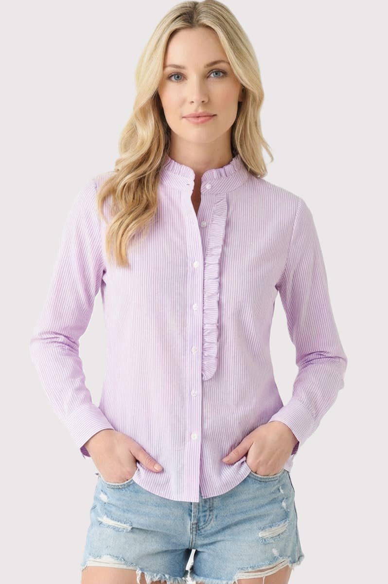 Ruffle NECK Lavender Stripe SHIRT