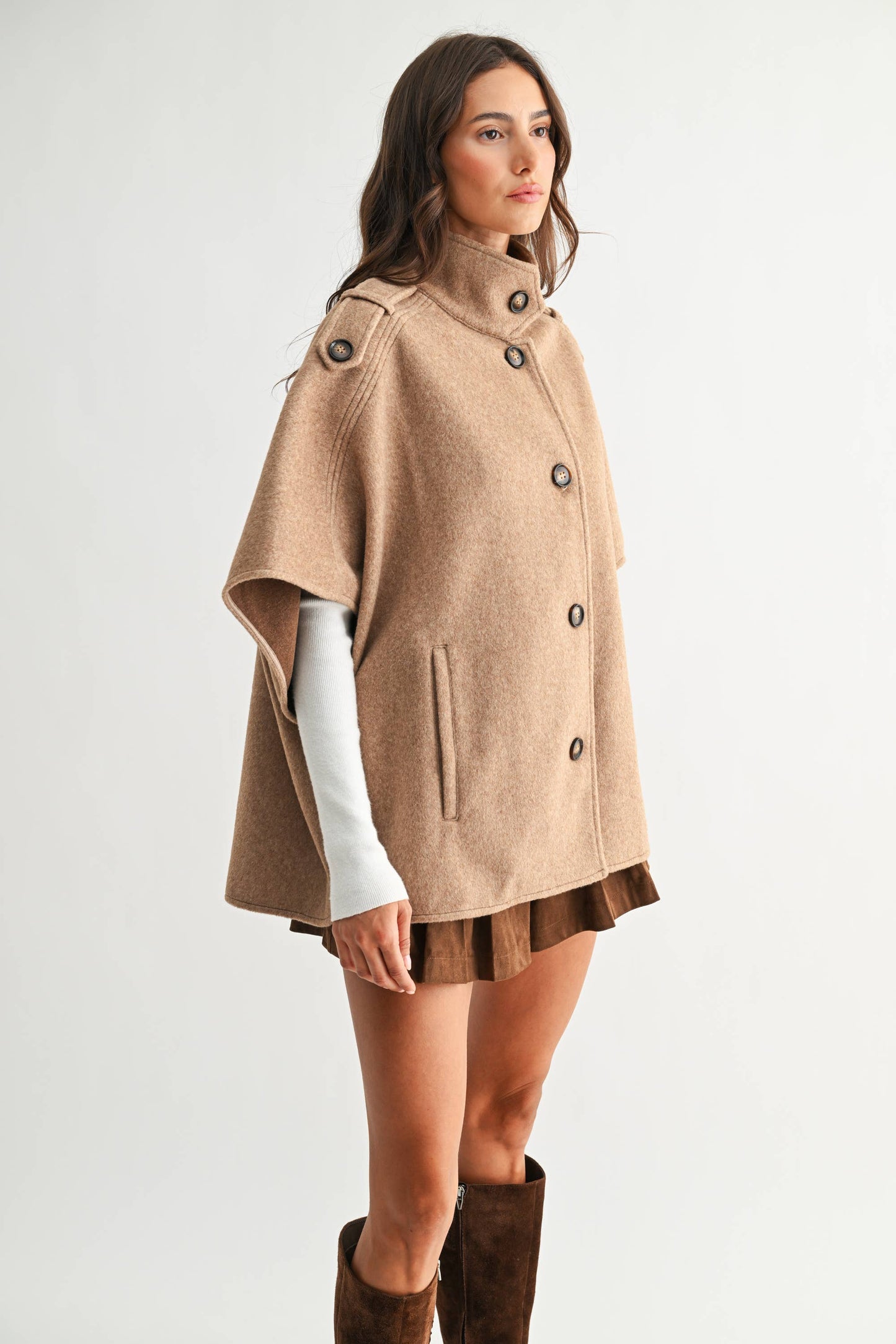 WOOL-BLEND BUTTONED CAPE JACKET