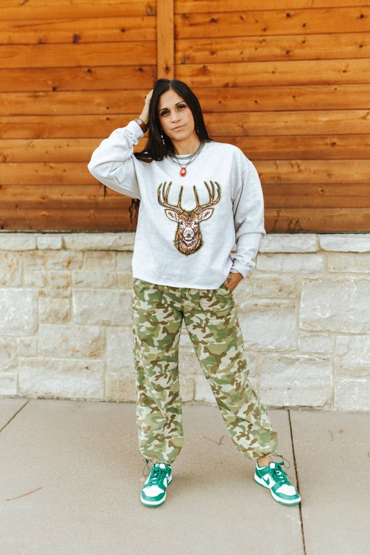 Deer Hunting Sequin Patch Sweatshirt