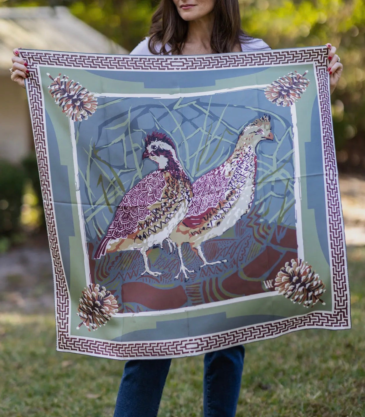 Austin Williams 
Slate Quail Pair - Double-Sided Silk Scarf