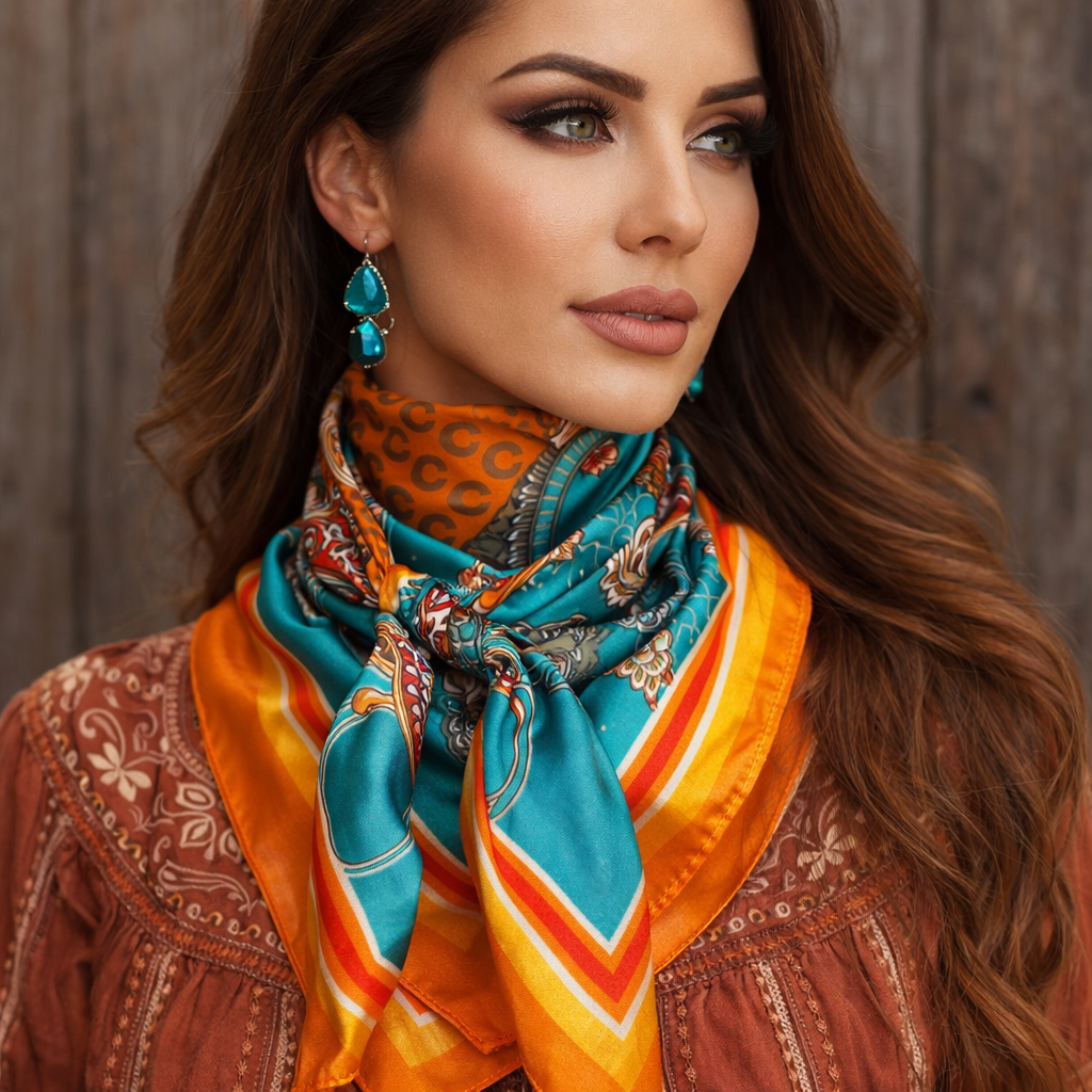 Orange and Turquoise Horse Shoe Paisley Wild Rag