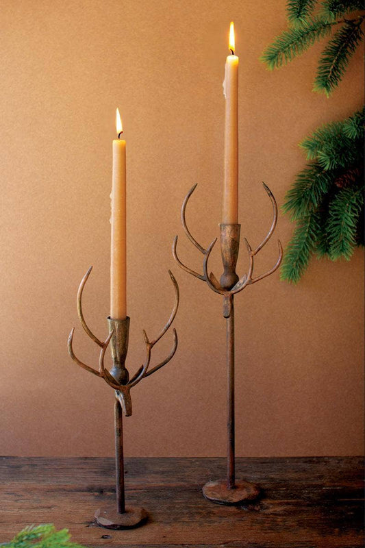 FORGED RUSTIC BRASS DEER CANDLE HOLDERS