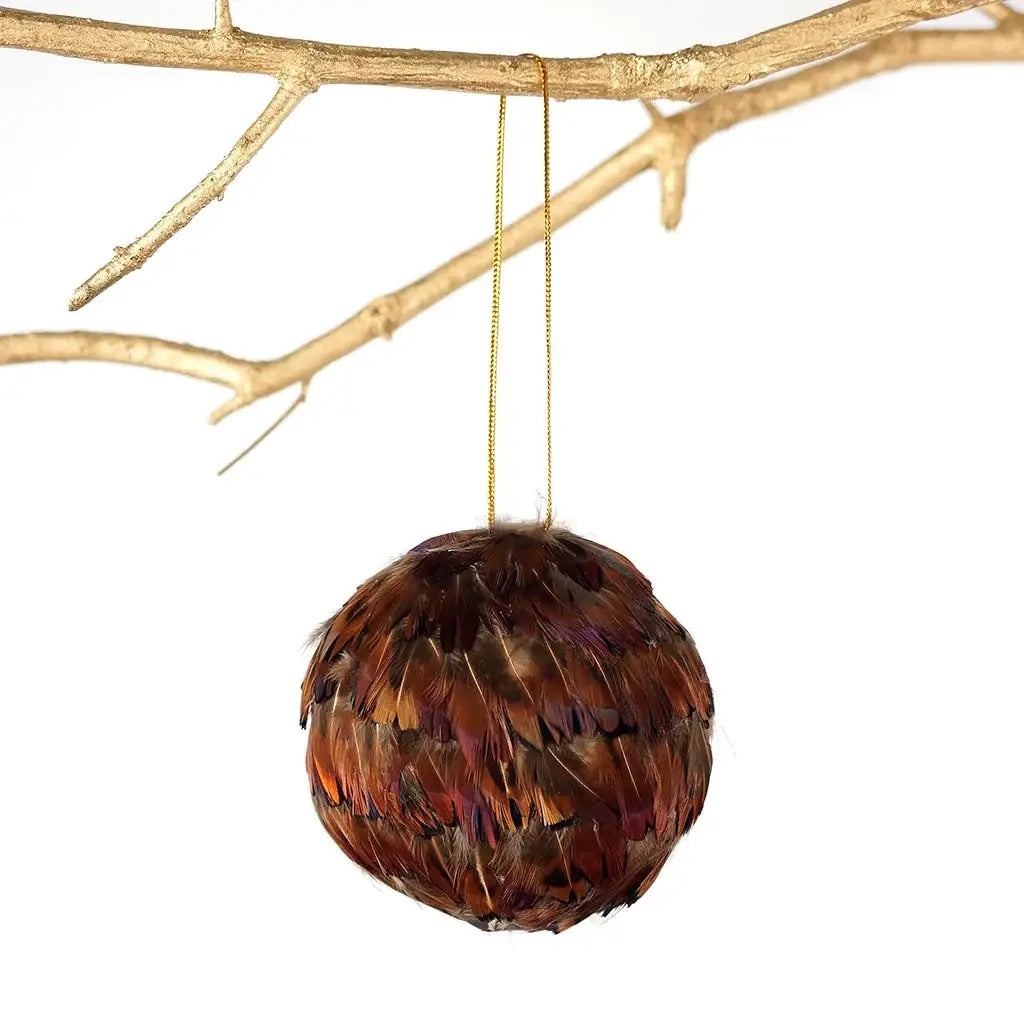 Ringneck Feather Ball Christmas Ornament 3”
