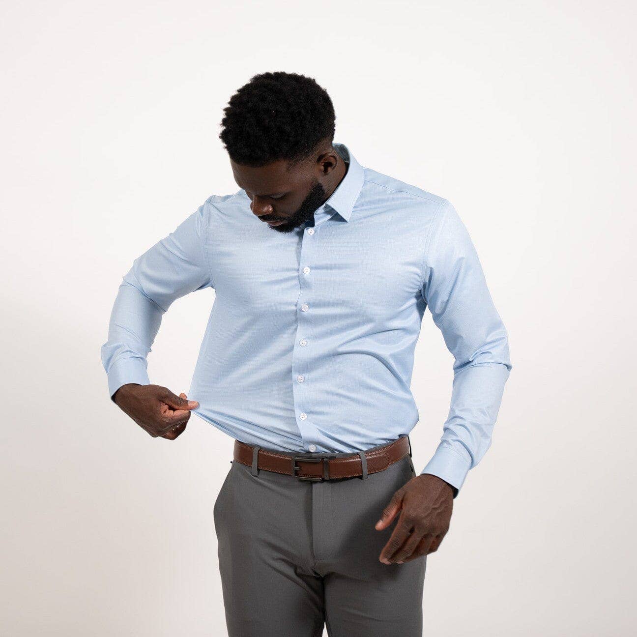 Blue Micro Houndstooth Button Down Dress Shirt