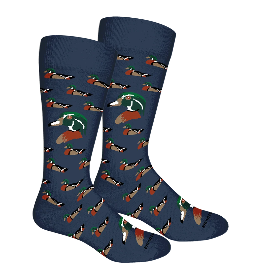 Wood Duck- Insignia Blue Brown Dog Socks