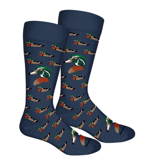 Wood Duck- Insignia Blue Brown Dog Socks