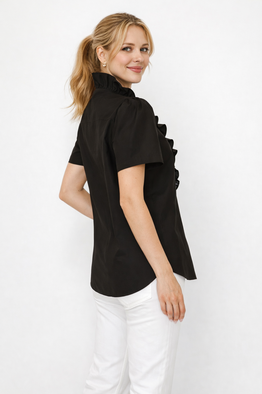Classic Ruffle Collar Short Sleeve Blouse - 2 colors