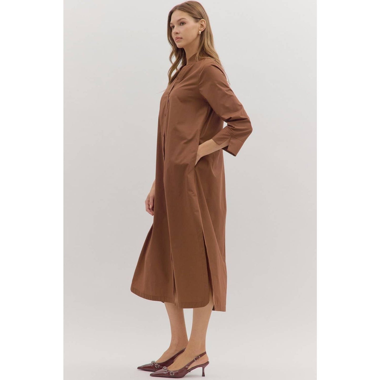 Solid long sleeve midi dress