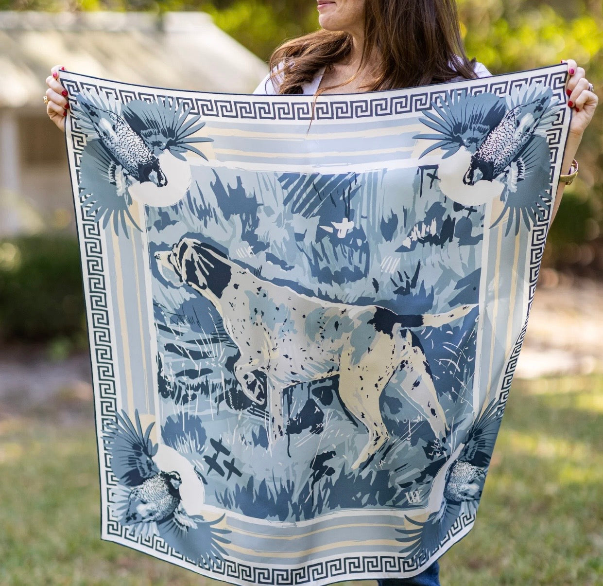 Austin Williams Light Blue Pointing Strong - Double -Sided Silk Scarf 25x25