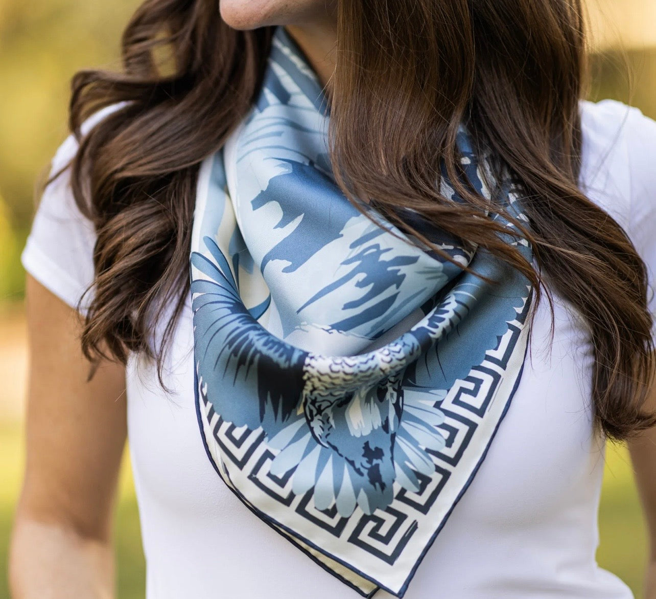 Austin Williams Light Blue Pointing Strong - Double -Sided Silk Scarf 25x25