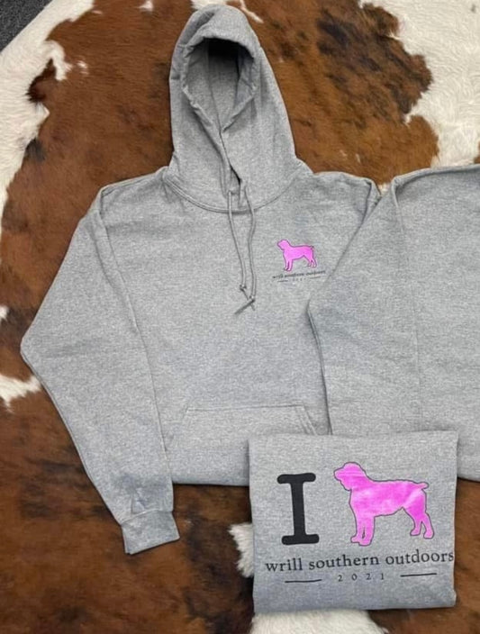 WSO YOUTH gray w/Pink Dog Hoodie