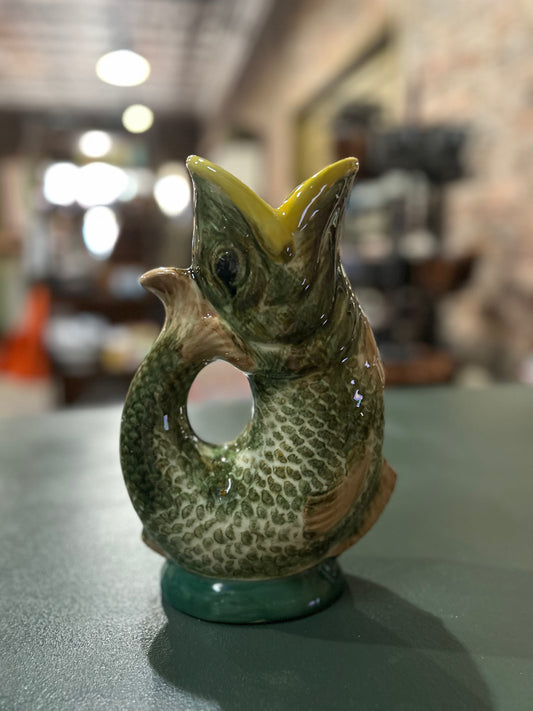 Stoneware Fish Shaped Pitcher, Reactive Glaze, Brown