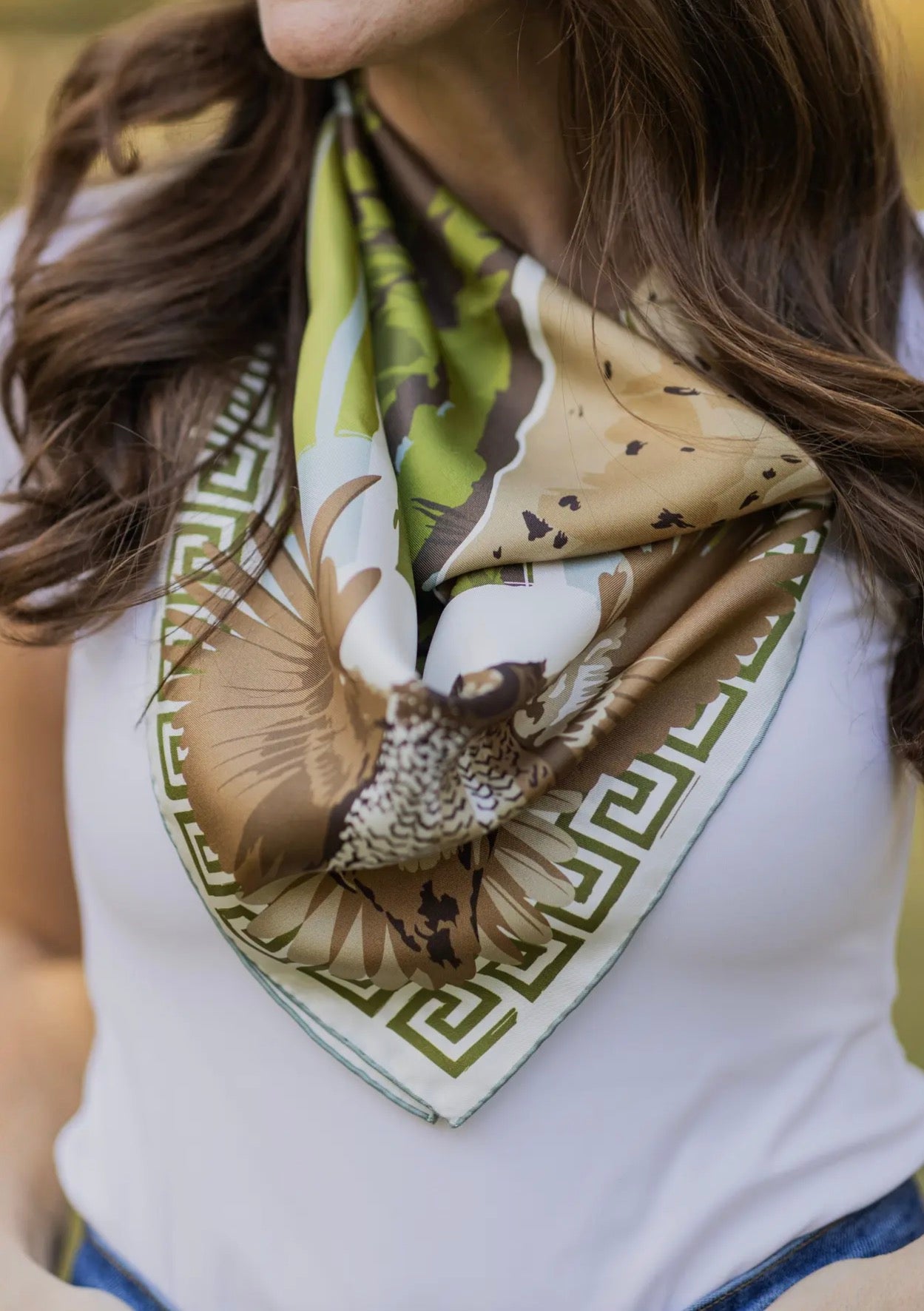 Austin Williams 
Olive Pointing Strong - Double-Sided Silk Scarf 25x25