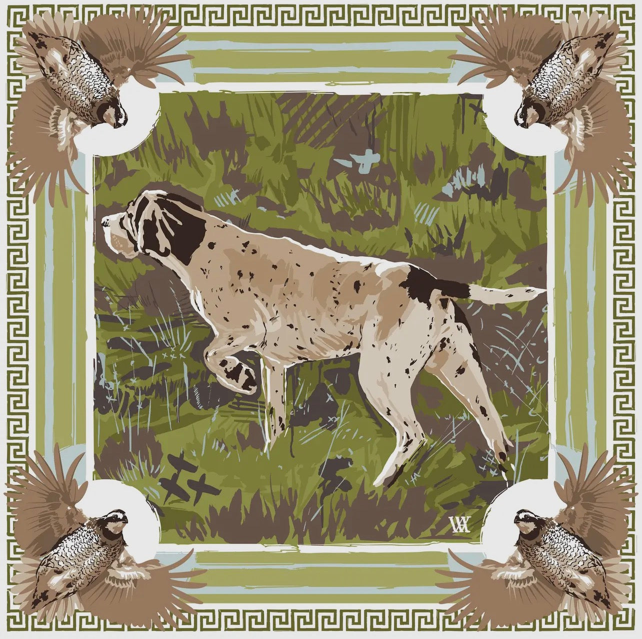 Austin Williams 
Olive Pointing Strong - Double-Sided Silk Scarf 25x25