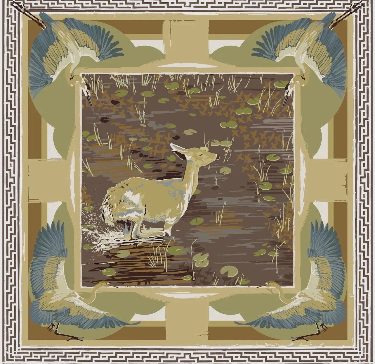 Austin Williams 
Brown Lily Pad Doe - Double-Sided Silk Scarf 25x25
