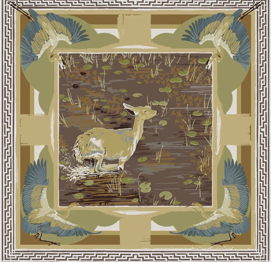 Austin Williams 
Brown Lily Pad Doe - Double-Sided Silk Scarf 25x25