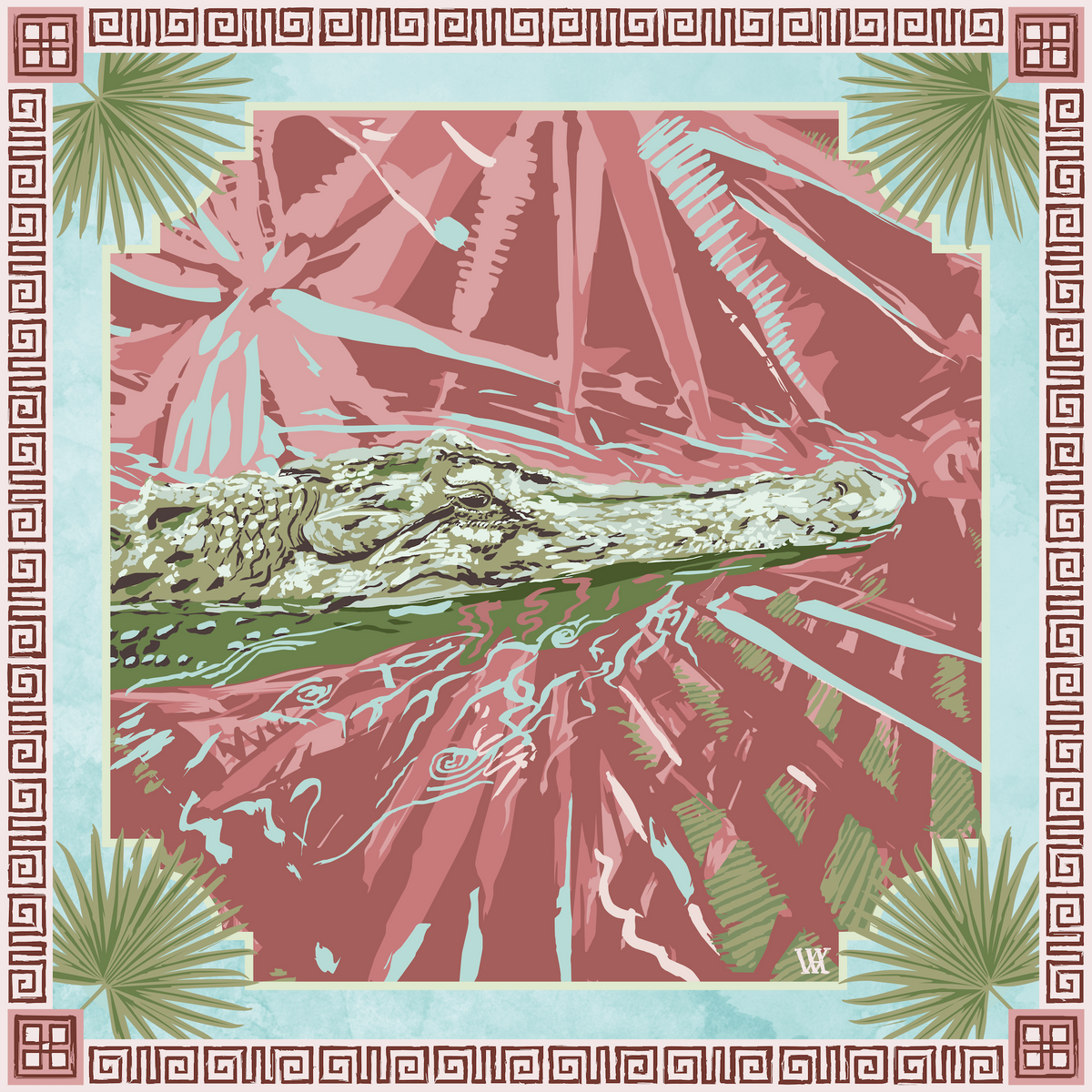 Austin Williams 
Pink Ocmulgee Alligator - Double-Sided Silk Scarf