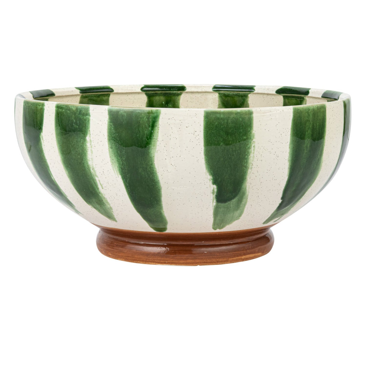 Stoneware Footed Bowl w/ Green Stripes