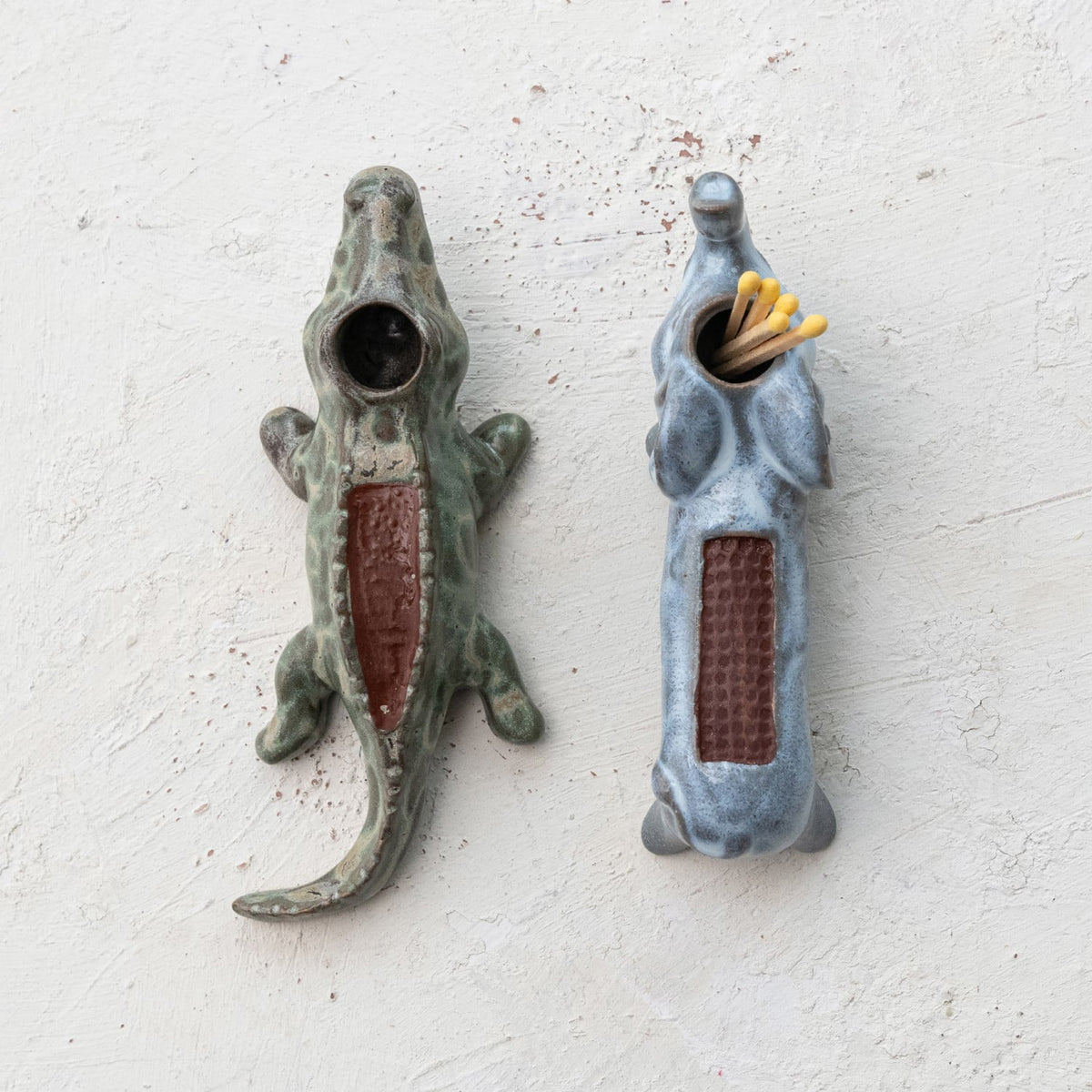 Stoneware Alligator Match Holder w/ Striker (Each One Will Vary)