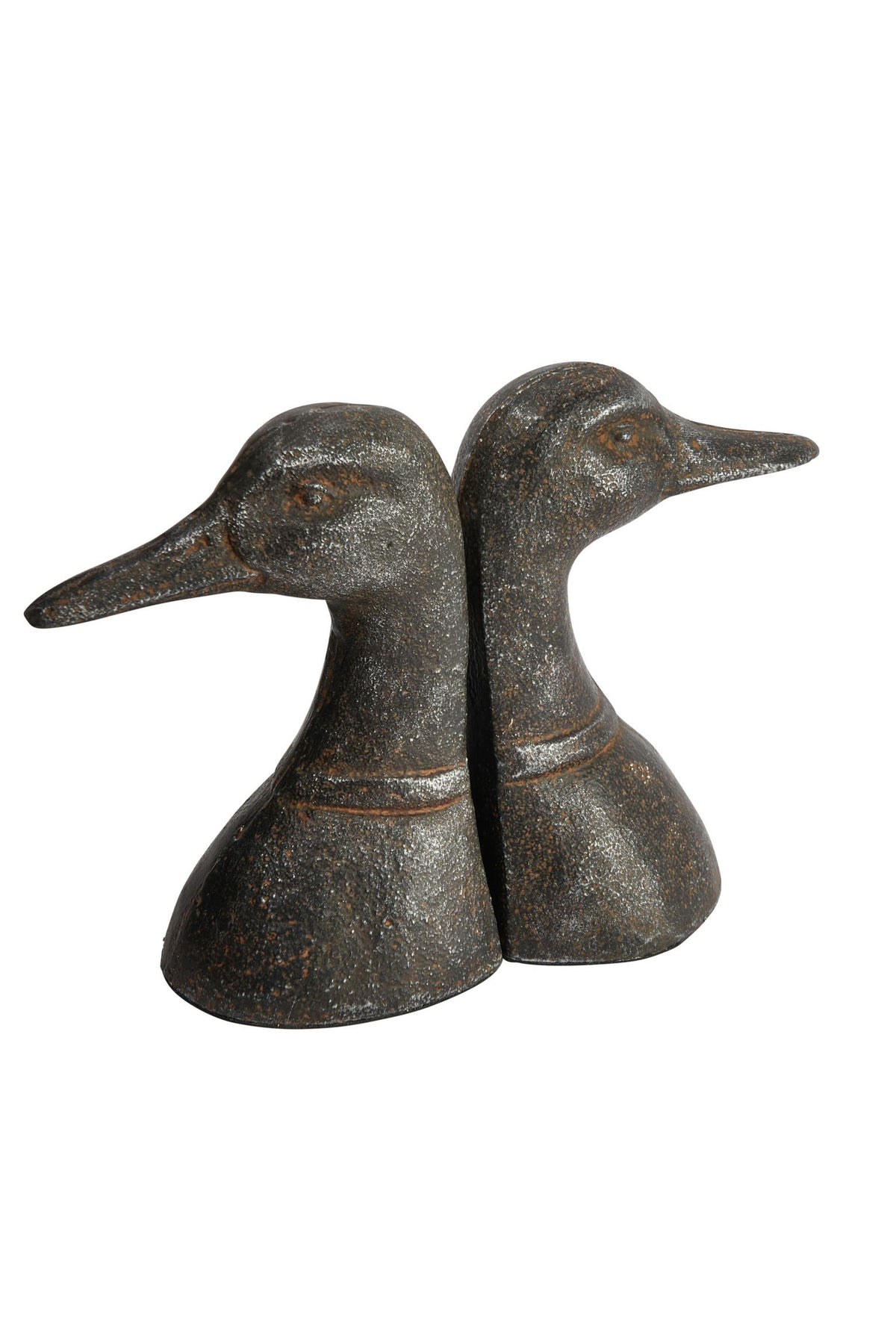 Distressed Cast Metal Duck Head Bookends, Black