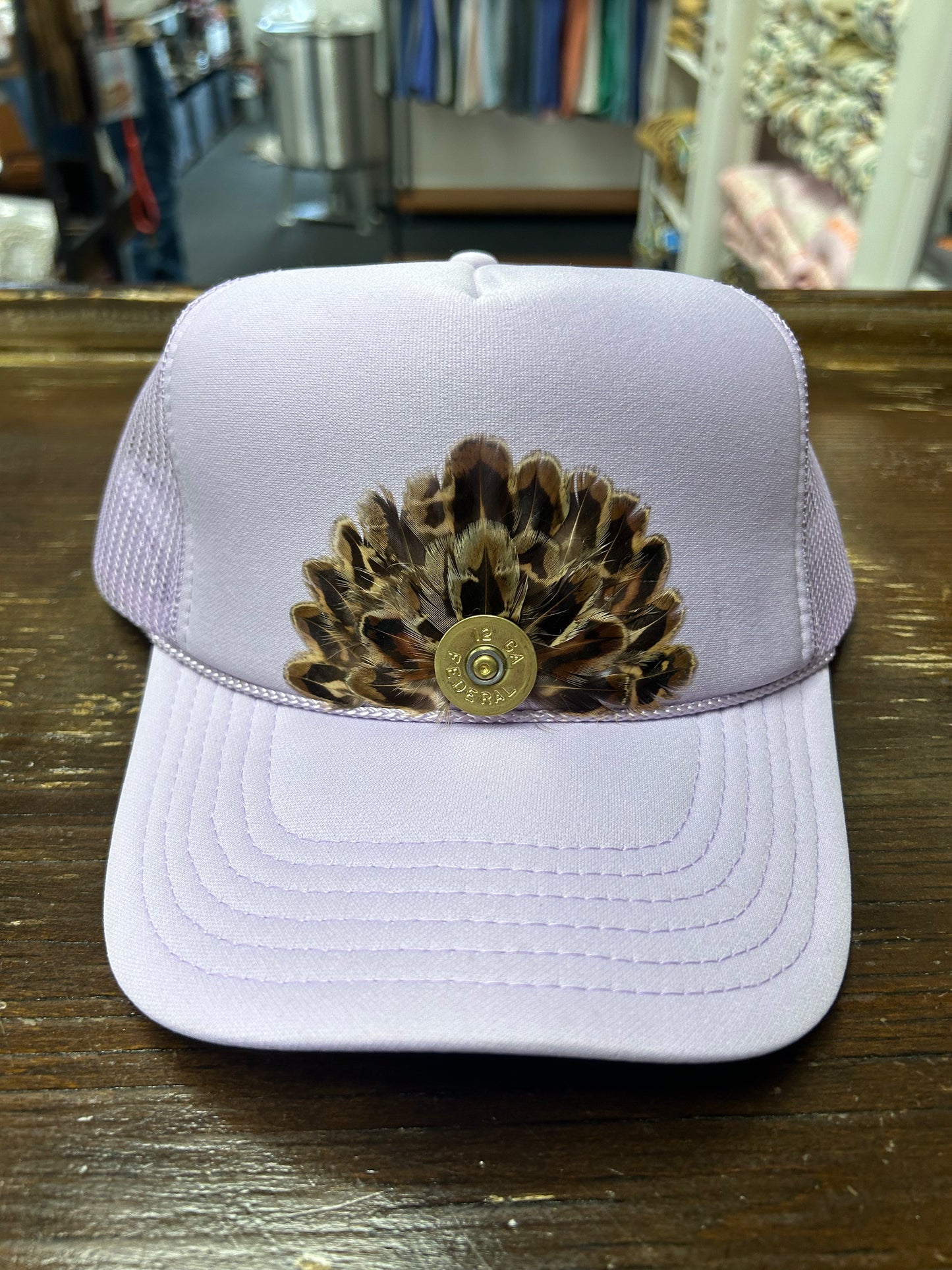 FTHR Lavendar Hat ~Feather + Shell