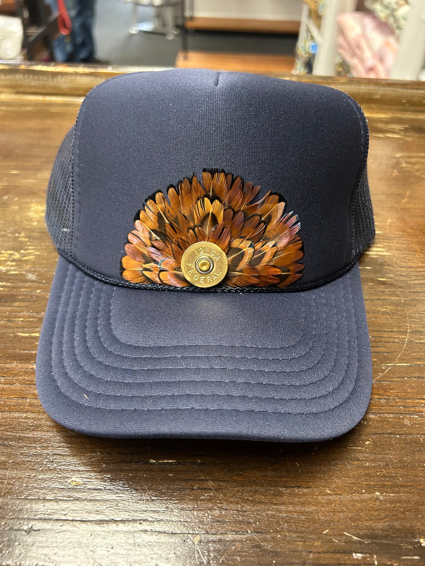 FTHR Navy Hat ~Feather + Shell