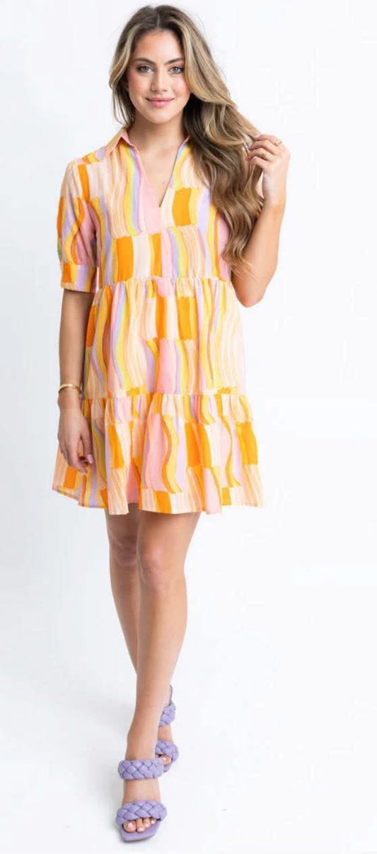 Karlie Multi stripe vneck dress