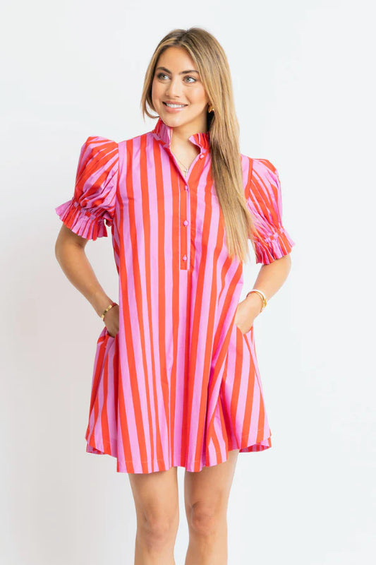 Karlie Pink Stripe Puff Sleeve