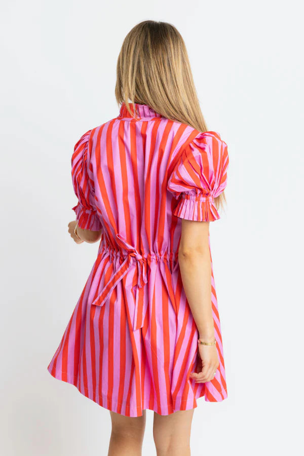 Karlie Pink Stripe Puff Sleeve