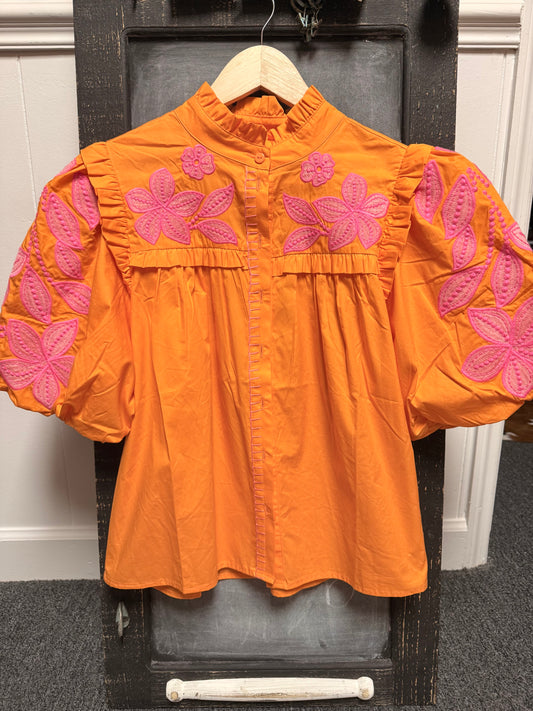 Orange Puff Sleeve Top
