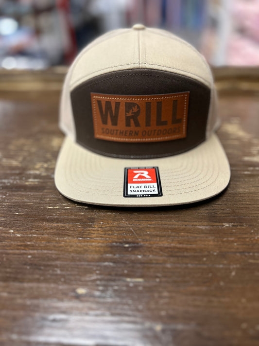Wrill Khaki & Brown Leather Patch 7 Panel Hat