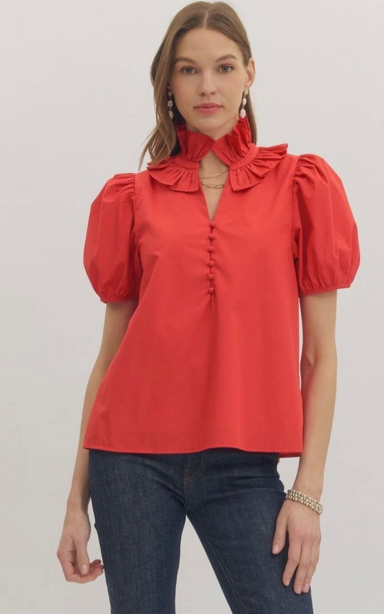 ENTRO Charming Red Ruffle Top