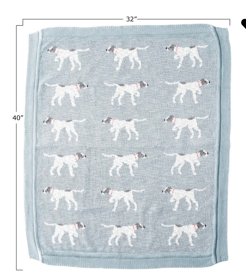 Cotton Knit Baby Blanket With Dog