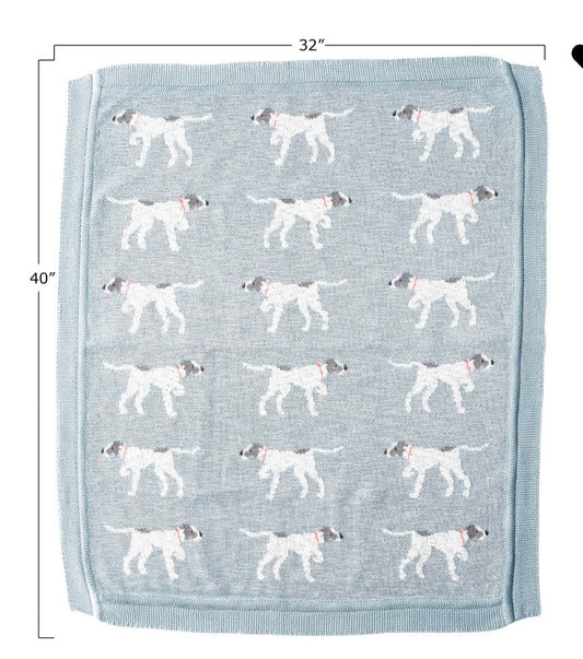Cotton Knit Baby Blanket With Dog