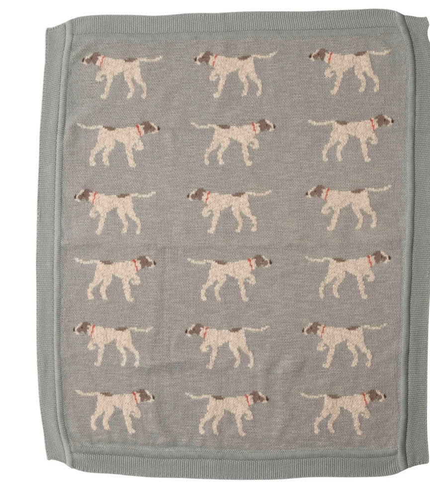 Cotton Knit Baby Blanket With Dog