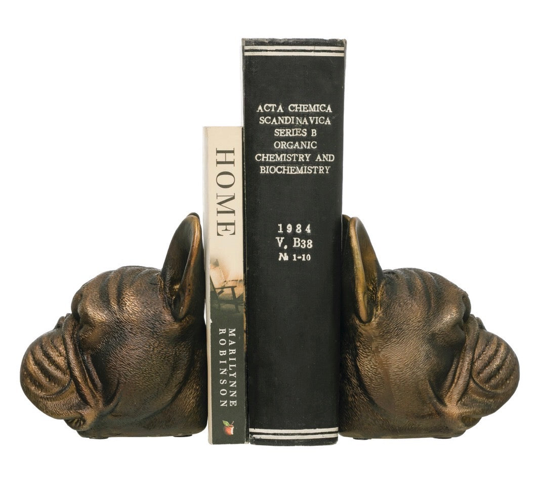Dog Head Bookends With Antique Finish, Set Of 2