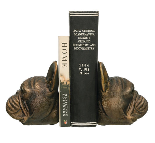 Dog Head Bookends With Antique Finish, Set Of 2