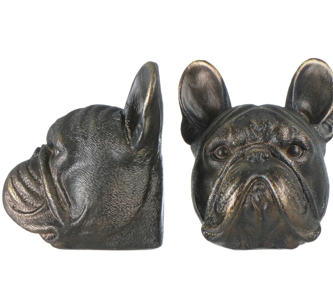 Dog Head Bookends With Antique Finish, Set Of 2
