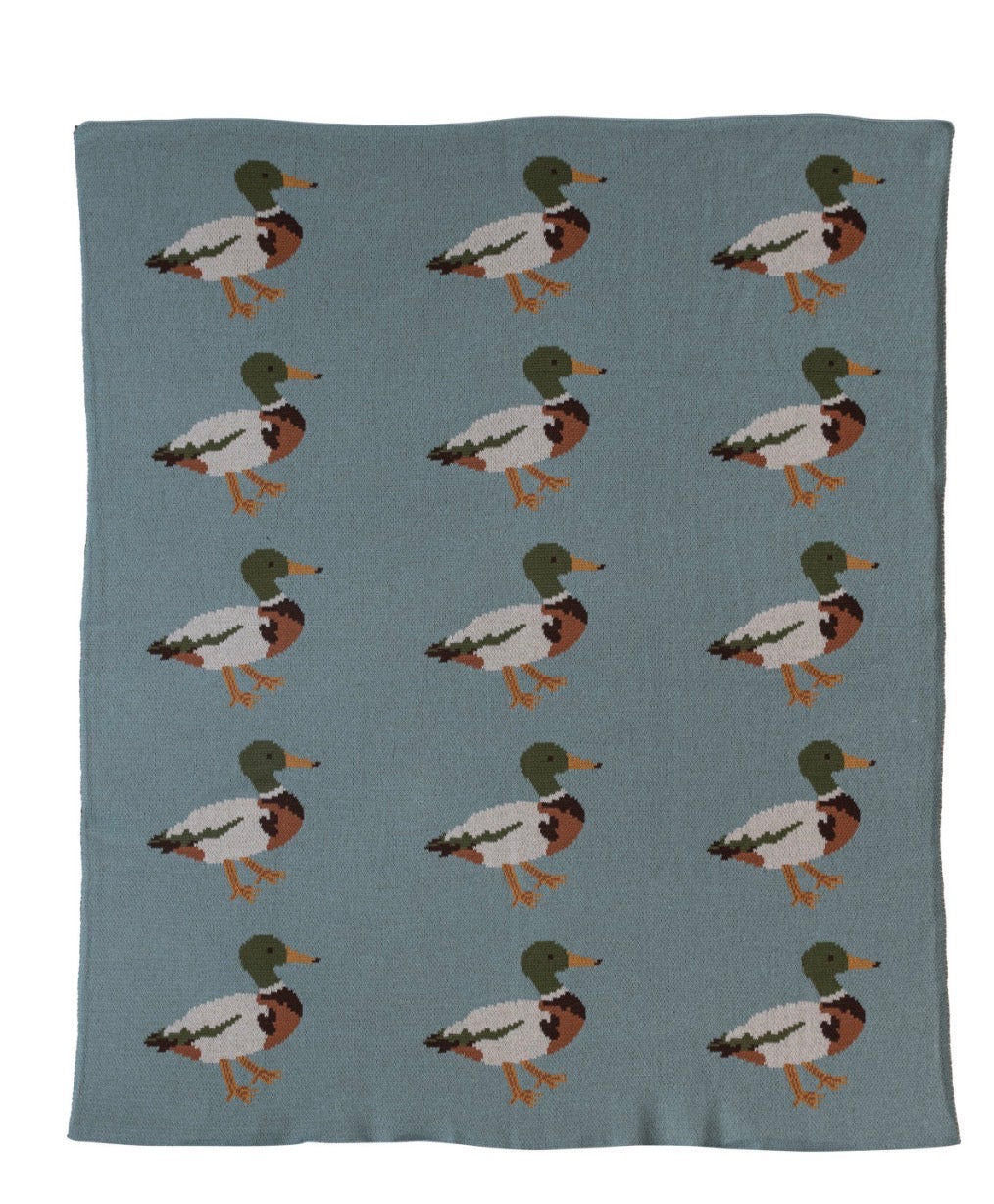 Cotton Knit Baby Blanket Wtih Ducks, Multi Color