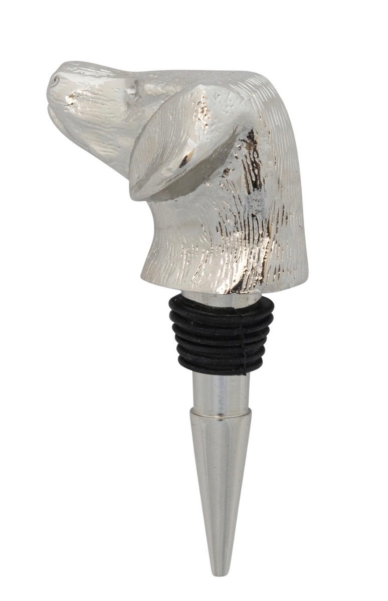 Cast Aluminum Dog Head Bottle Stopper In Kraft Box, Nickel Finish