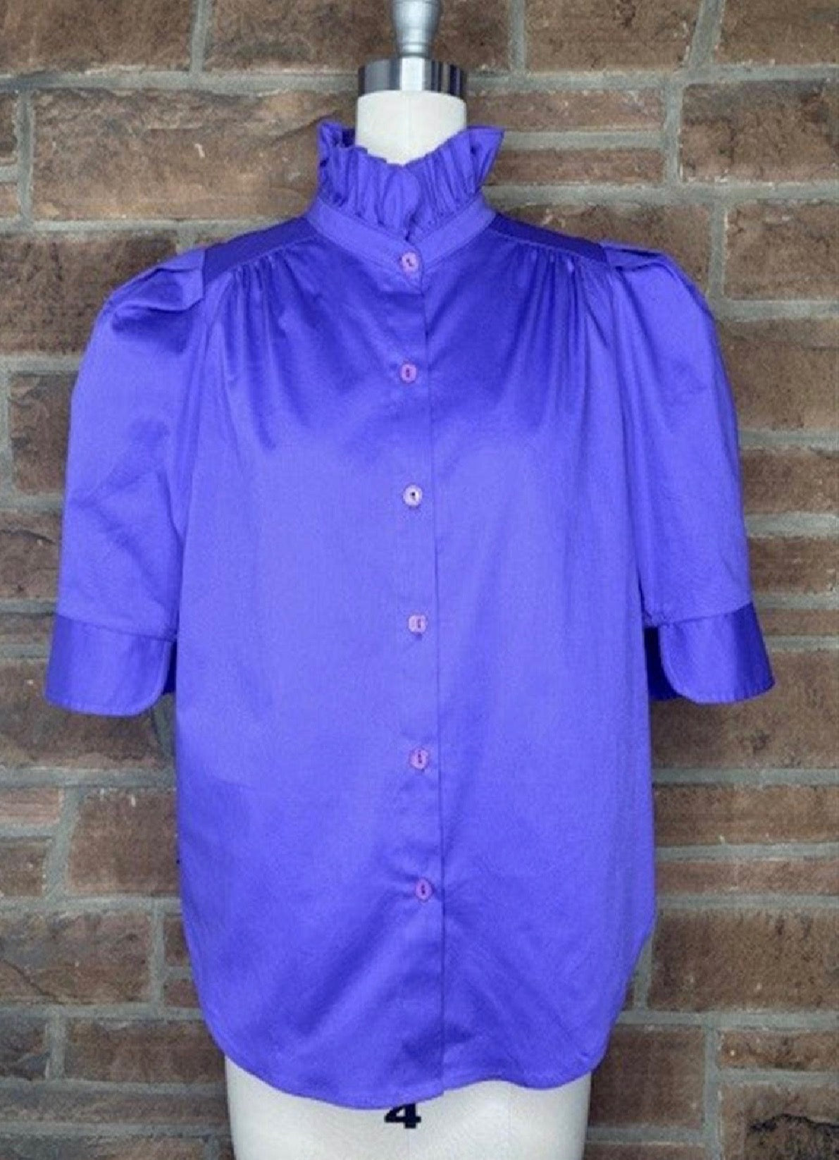 Adrienne Purple Ruffle Collar Puff Sleeve Shirt