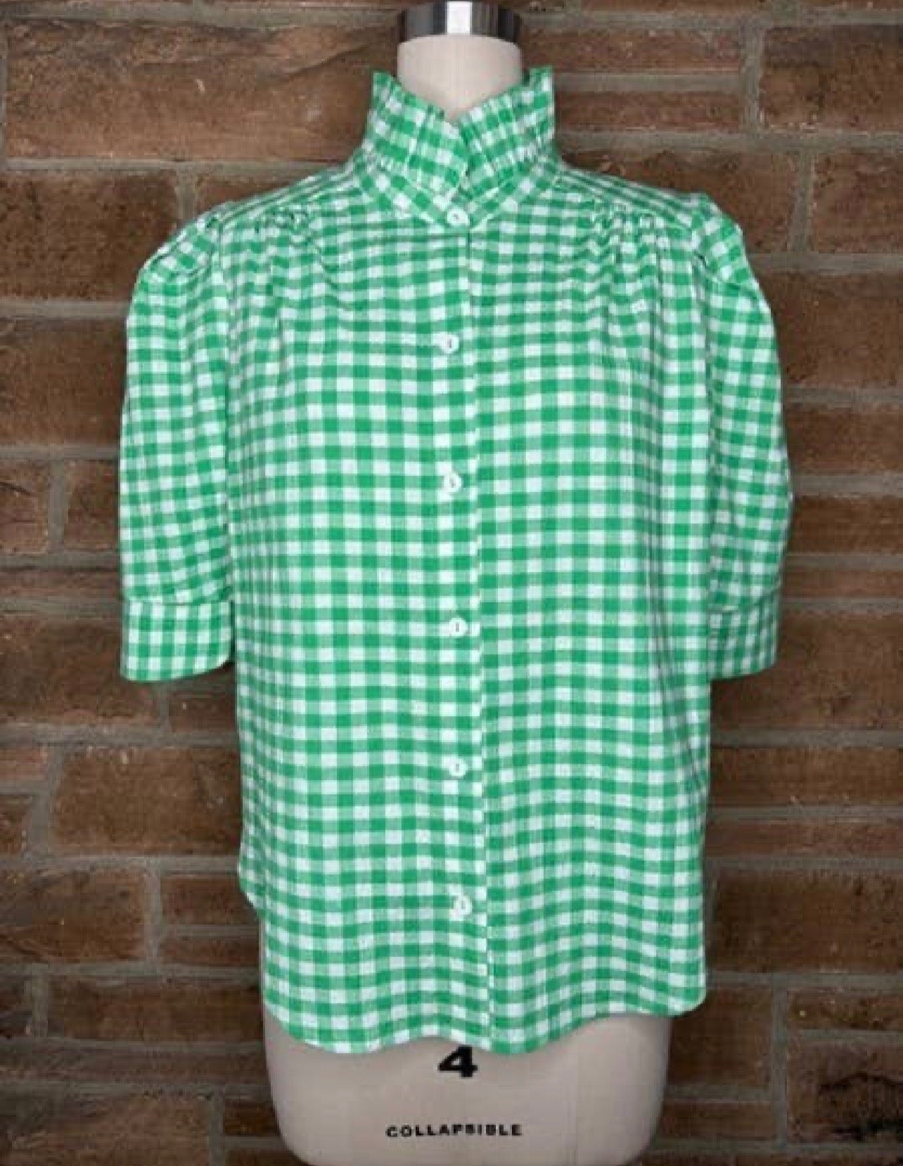 Adrienne green gingham ruffle collar