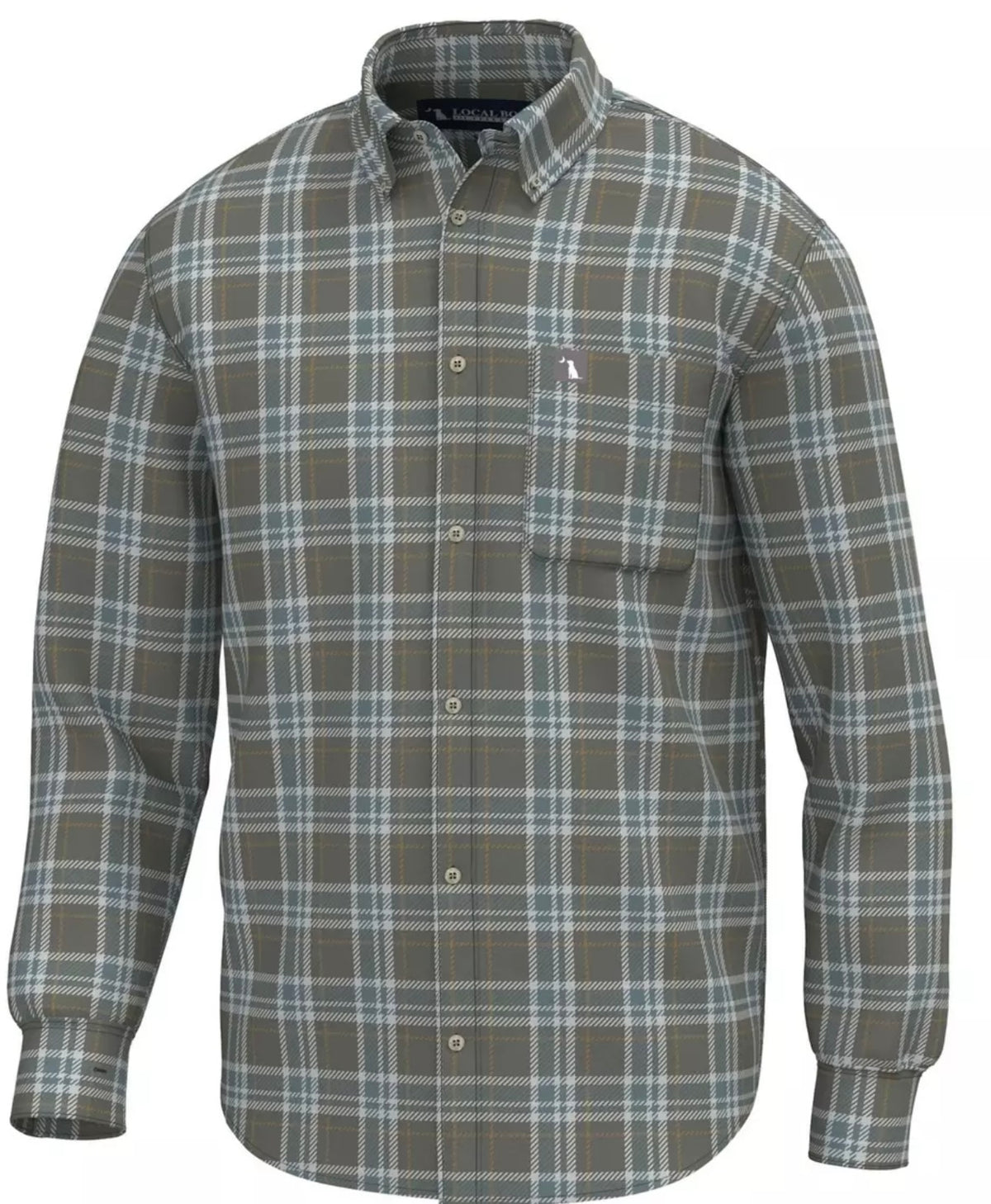 Local Boy Powers Stretch Flannel Moss Grey/Teal Smoke