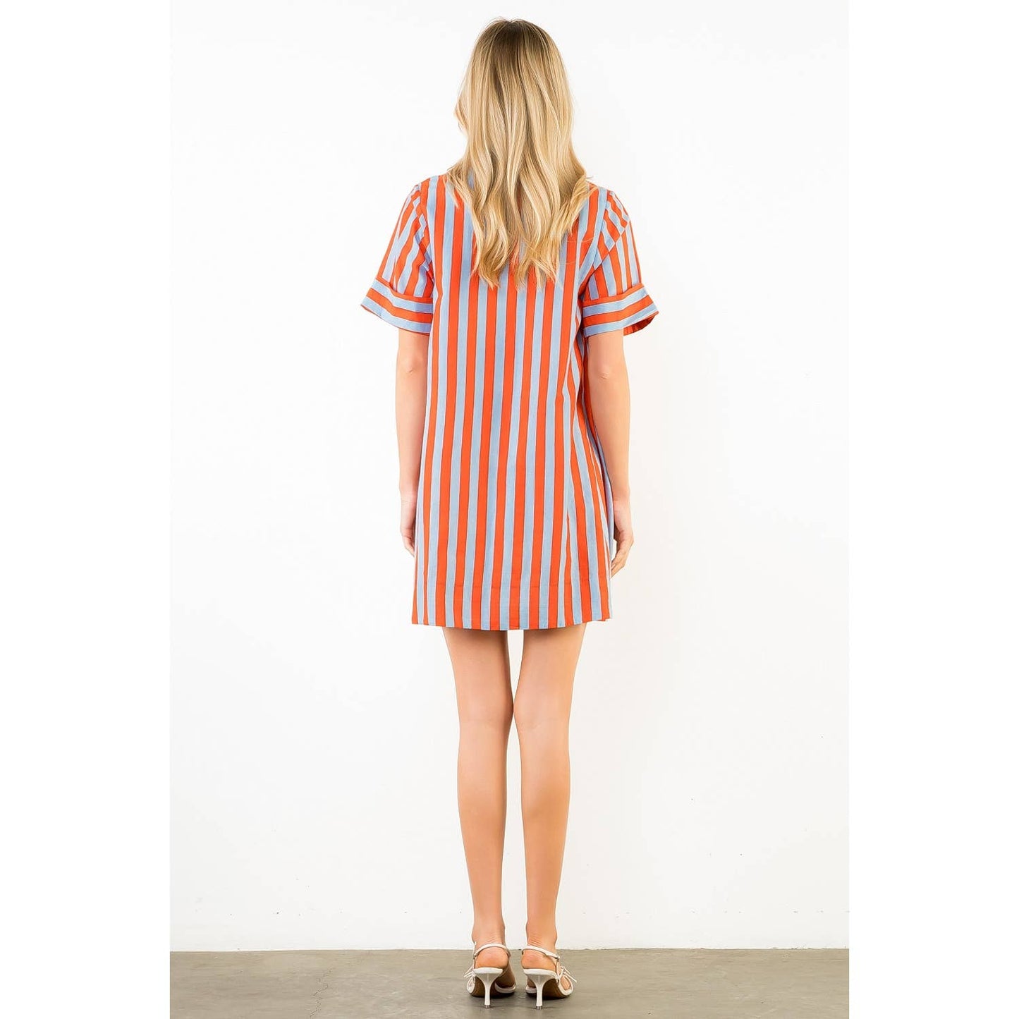 Short Sleeve Striped Button Up Dress