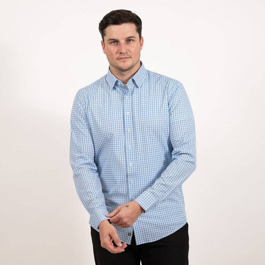 Dress Shirt - Long Sleeve - Double Blue Mini Grid