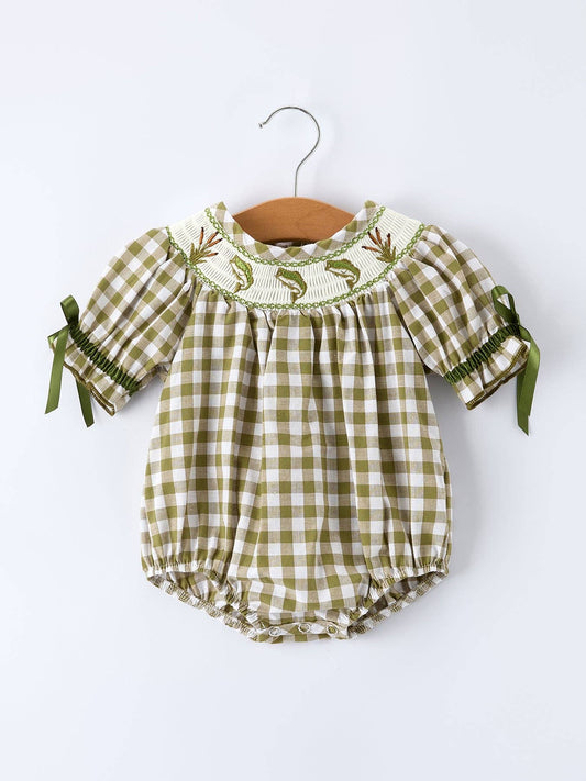 Green Gingham Embroidered Bass Bubble