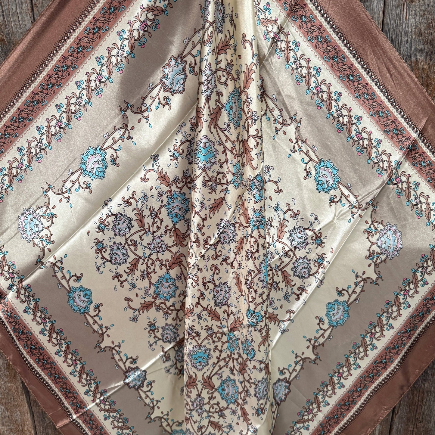 Brown and Aqua Floral Wild Rag / Scarf