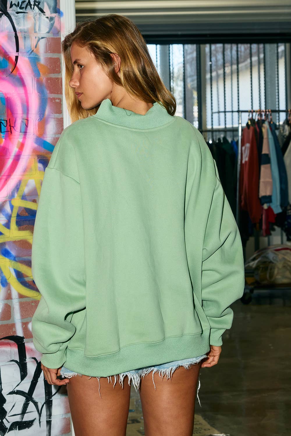 Sage Fish Mock-Neck Sweatshirt