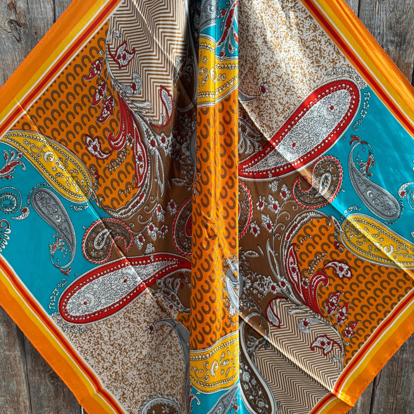 Orange and Turquoise Horse Shoe Paisley Wild Rag